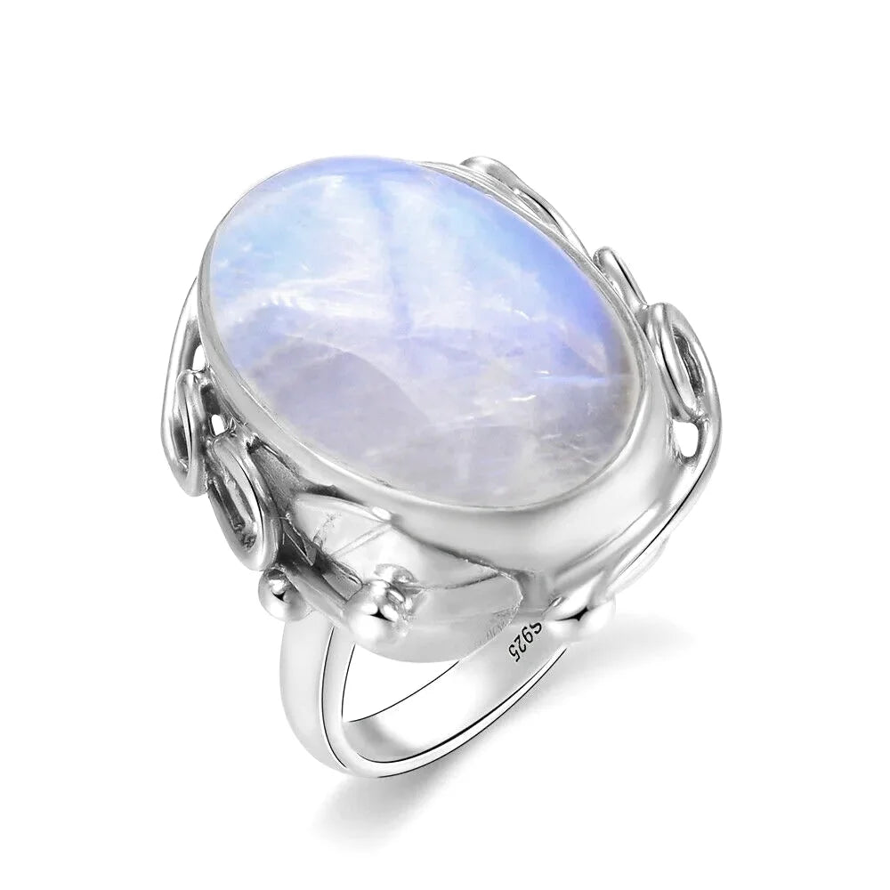 Bague Argent Pierre de Lune Bleu Bague Pierre - Main Image