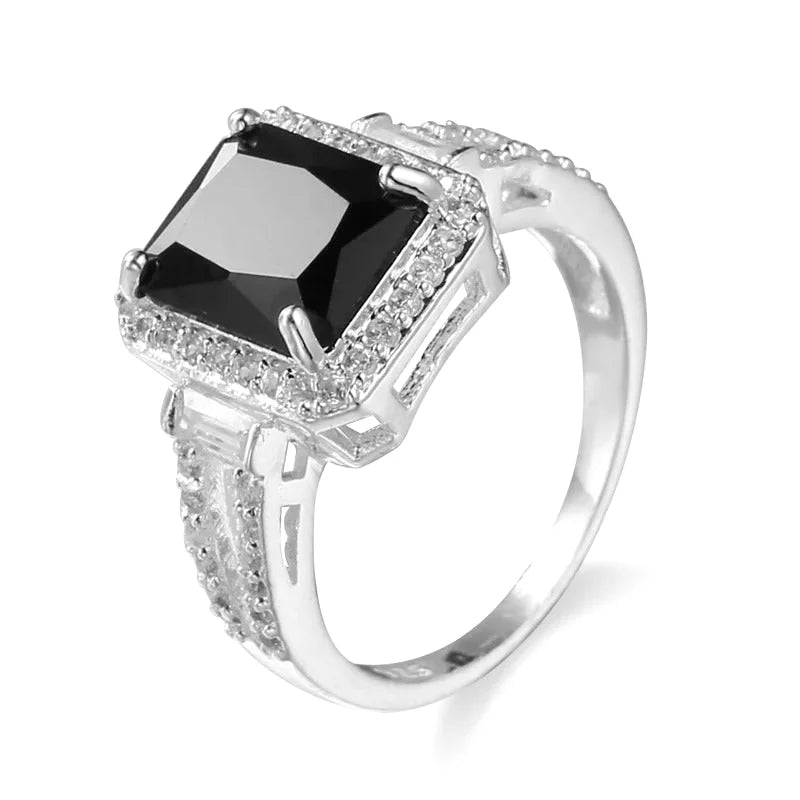 Bague Argent Bague Pierre Noire Et Diamant Bague Argent Pierre Noire