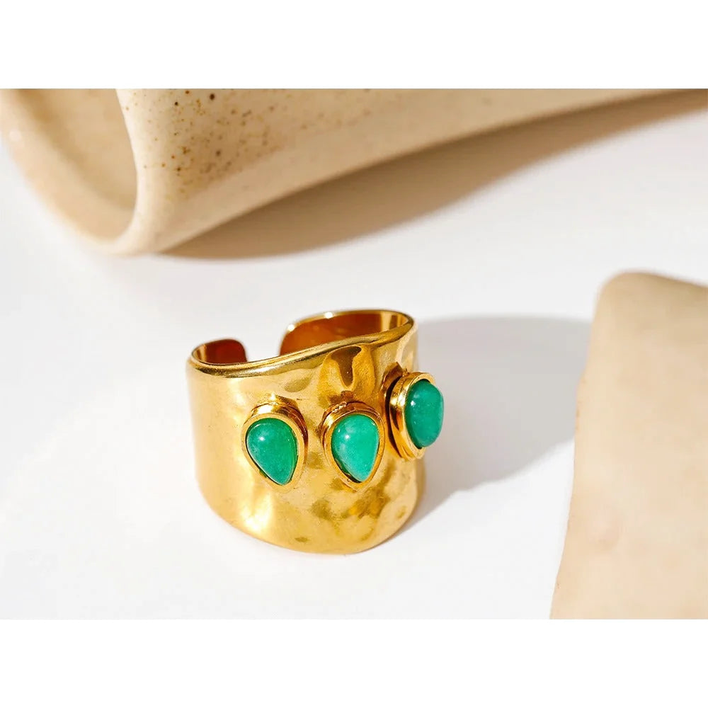 Bague Pierre Verte Plaqué Or